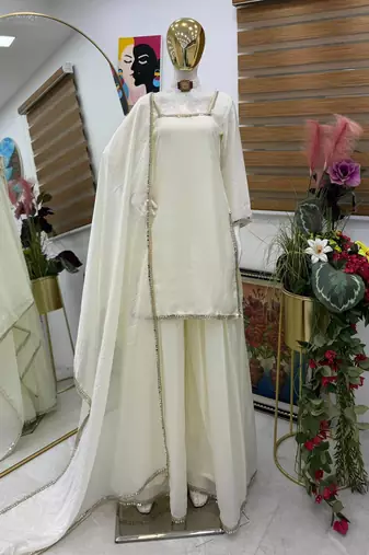 White emroidered readymade suit