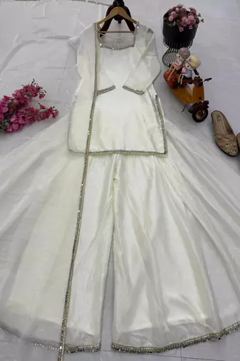 White emroidered readymade suit