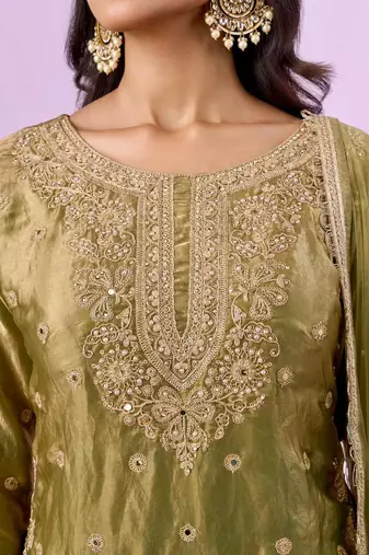 Green embroidery siqunce and daimond hand work readymade suit