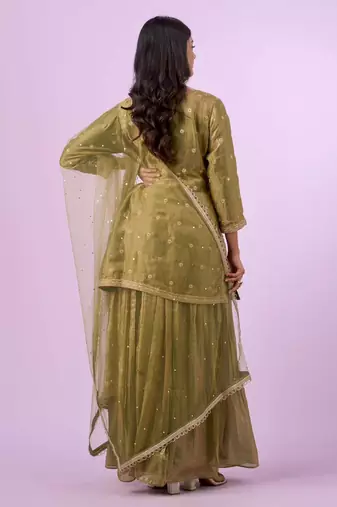 Green embroidery siqunce and daimond hand work readymade suit