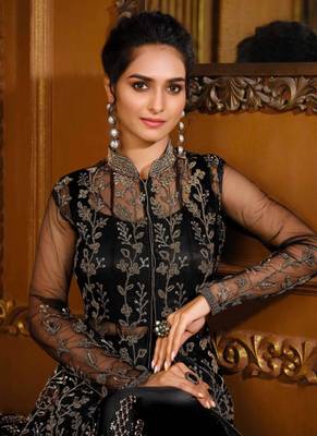 Black net embroidered anarkali suit 3