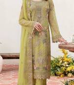 Lemon georgette embroidered salwaar kameez set