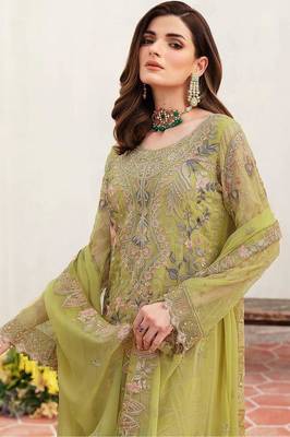Lemon georgette embroidered salwaar kameez set 2