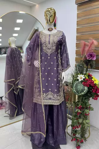 Purple wedding wear Readymade suit