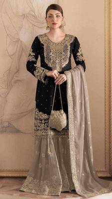 Black georgette embroidered palazzo set 1