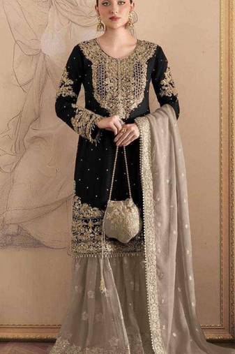 Black georgette embroidered palazzo set