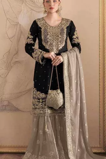 Black georgette embroidered palazzo set