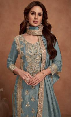 Grey silk embroidered palazzo set 2