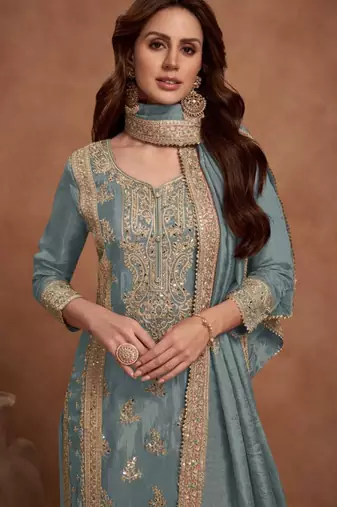Grey silk embroidered palazzo set
