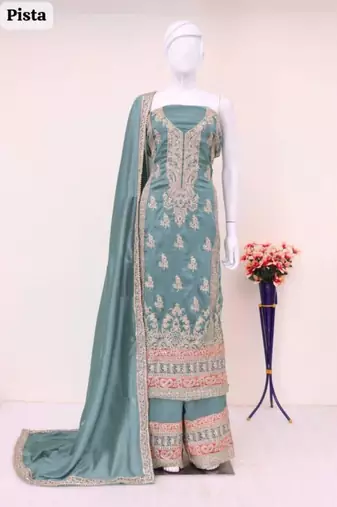Grey silk embroidered palazzo set
