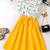 Yellow floral print cotton blend fit & flare girls dress