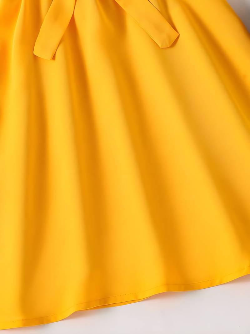 Yellow floral print cotton blend fit & flare girls dress
