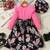 Pink floral print ribbed cotton blend fit & flare girls dress