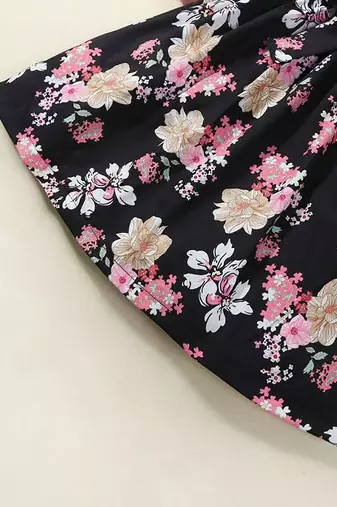 Pink floral print ribbed cotton blend fit & flare girls dress