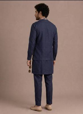 Blue roman silk designer multi embroidery work kurta set for men 5