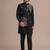 Black roman silk designer multi embroidery work kurta set for men
