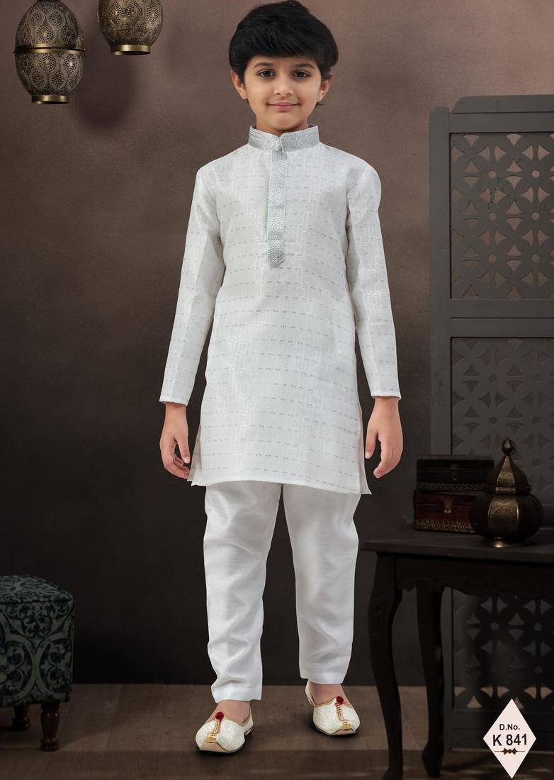 boys ethnic jacquard kurta pajama set thread work for festive