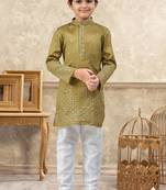 boys ethnic jacquard kurta pajama set thread work for festive