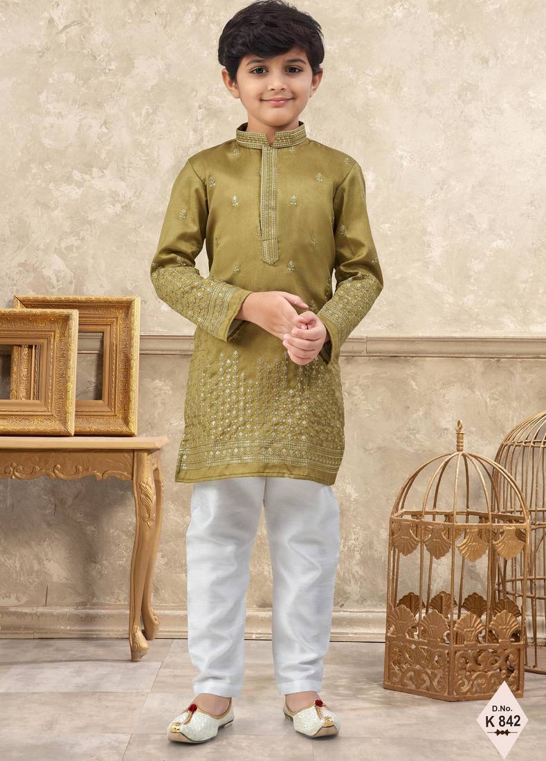 boys ethnic jacquard kurta pajama set thread work for festive