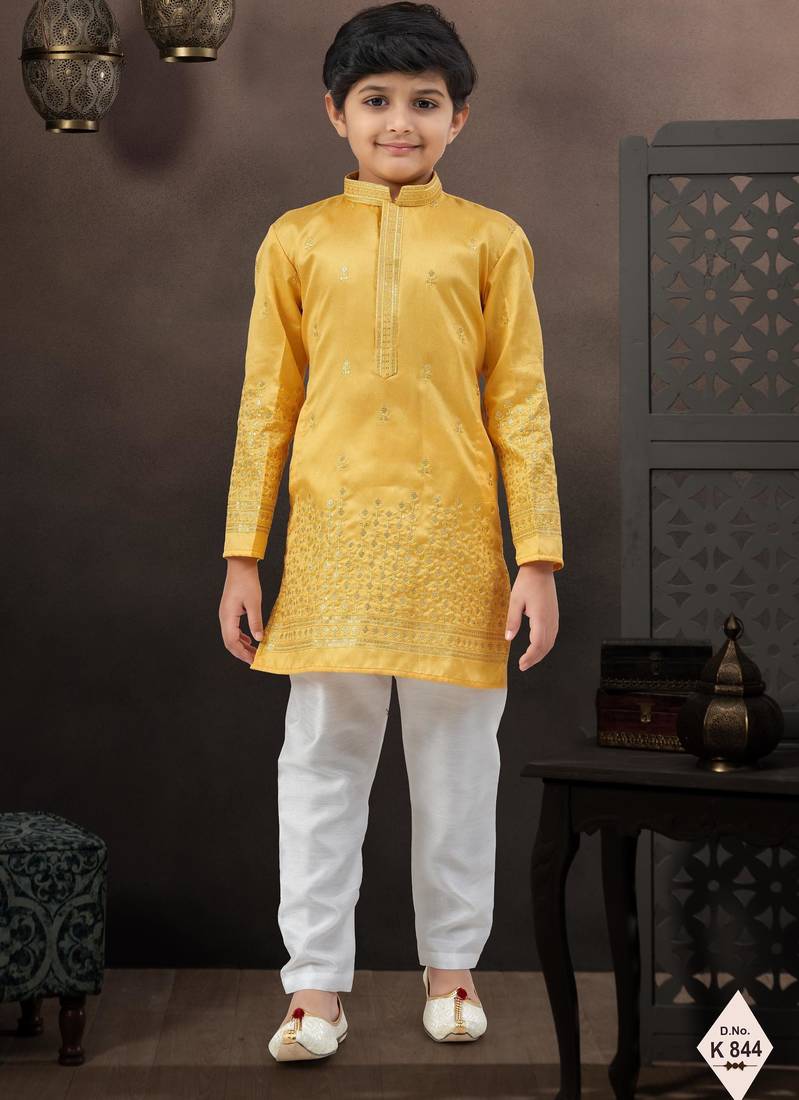 boys ethnic jacquard kurta pajama set thread work for festive
