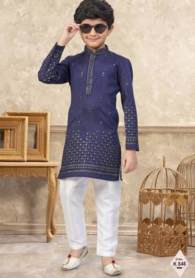 boys ethnic jacquard kurta pajama set thread work for festive 1
