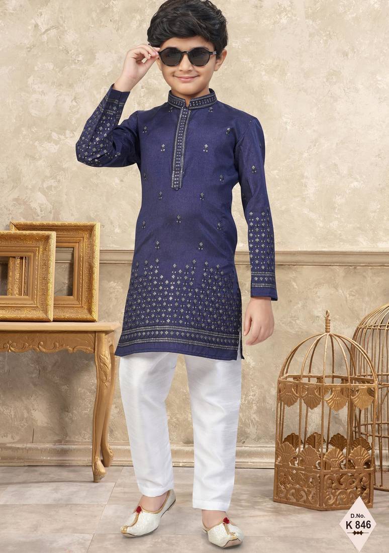 boys ethnic jacquard kurta pajama set thread work for festive