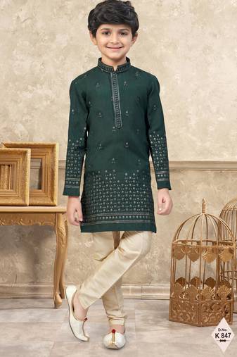 boys ethnic jacquard kurta pajama set thread work for festive