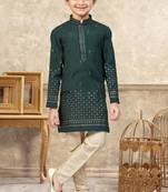 boys ethnic jacquard kurta pajama set thread work for festive