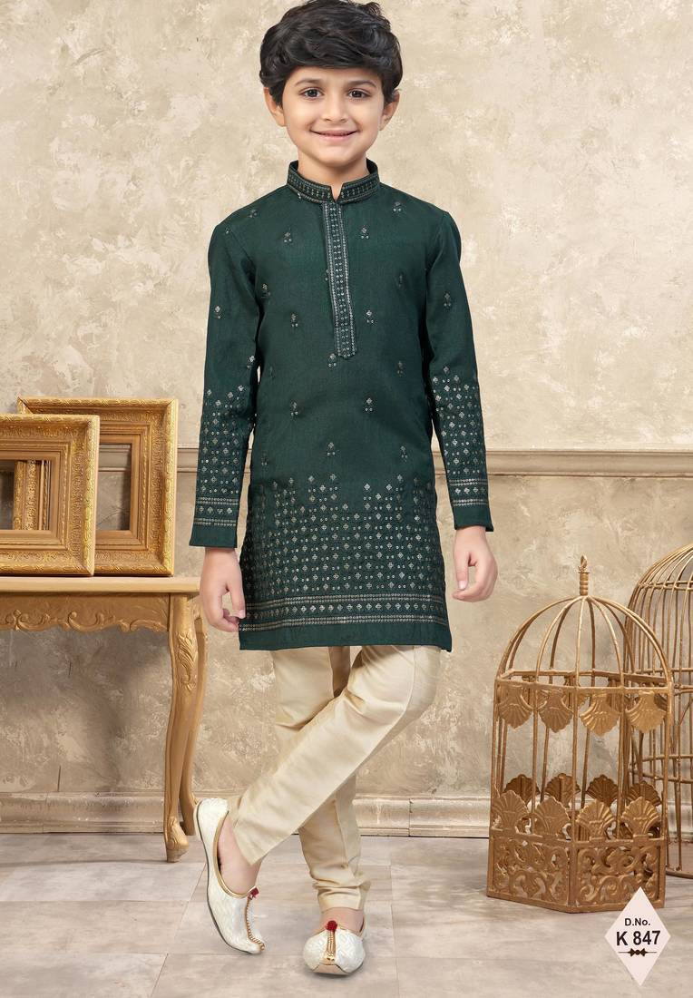 boys ethnic jacquard kurta pajama set thread work for festive