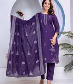 Cotton cambric straight kurti-pant-dupatta set