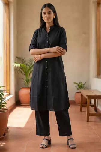 Cotton cambric kurti-pant cord set
