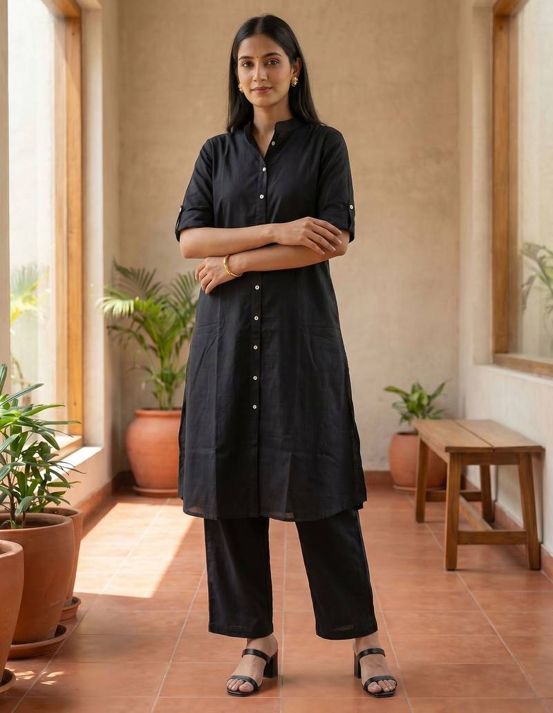 Cotton cambric kurti-pant cord set