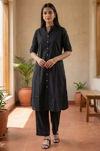 Cotton cambric kurti-pant cord set