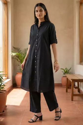 Cotton cambric kurti-pant cord set