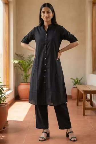 Cotton cambric kurti-pant cord set
