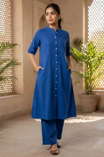 Cotton cambric kurti-pant cord set