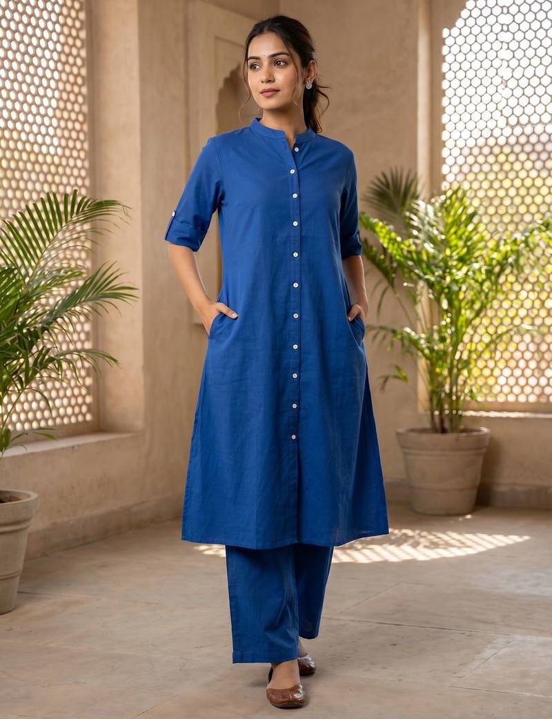 Cotton cambric kurti-pant cord set