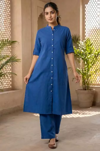 Cotton cambric kurti-pant cord set
