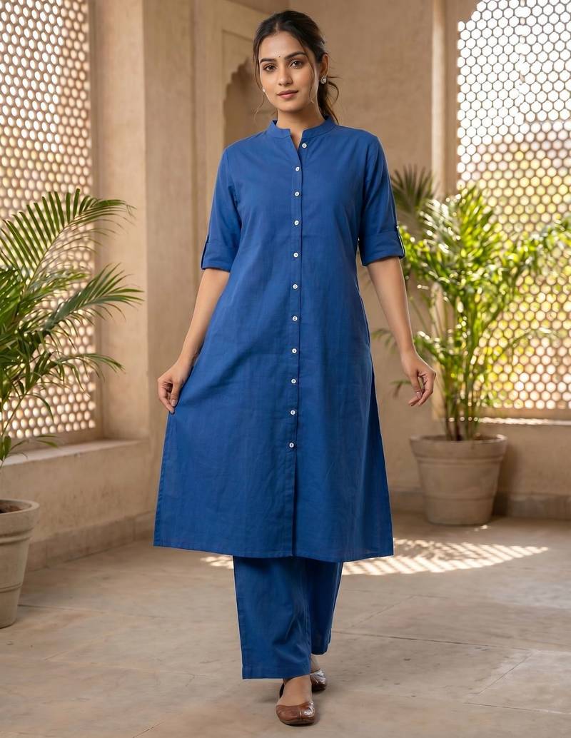 Cotton cambric kurti-pant cord set