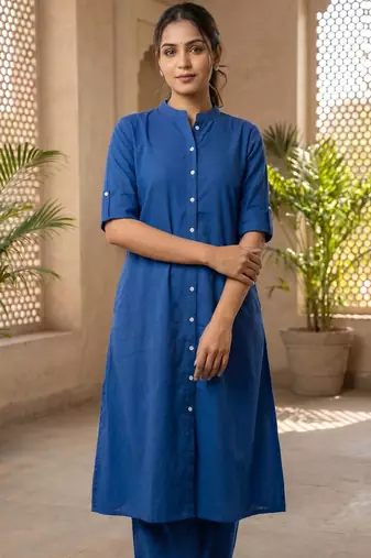 Cotton cambric kurti-pant cord set