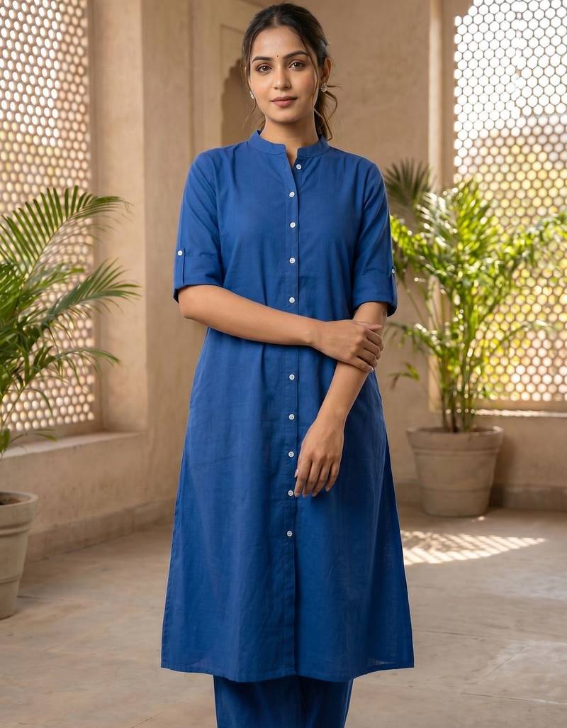 Cotton cambric kurti-pant cord set