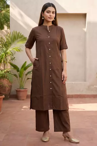 Cotton cambric kurti-pant cord set