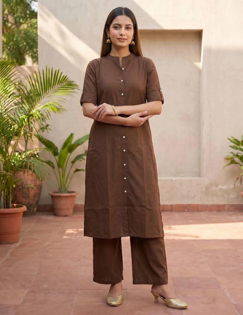 Cotton cambric kurti-pant cord set
