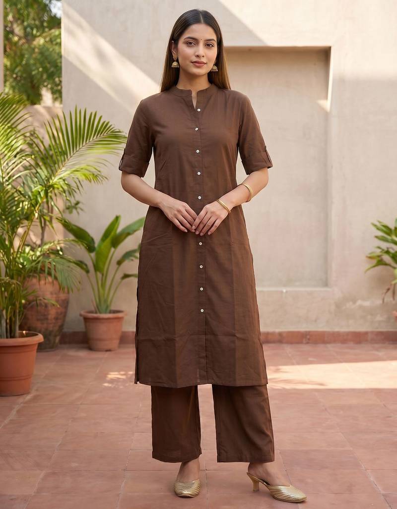 Cotton cambric kurti-pant cord set