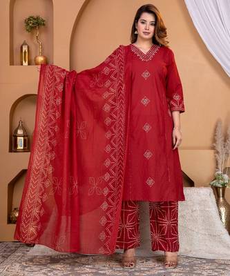 Cotton a-line kurti-pant-dupatta set 1