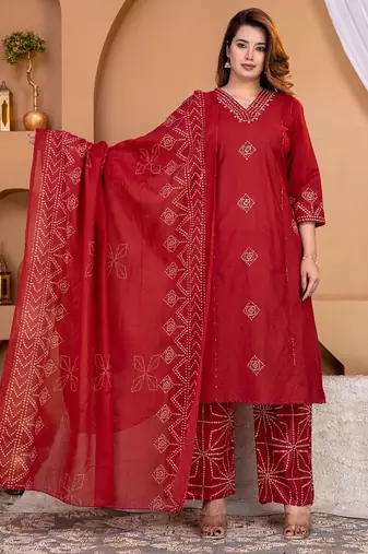 Cotton a-line kurti-pant-dupatta set