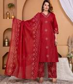 Cotton a-line kurti-pant-dupatta set