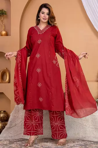 Cotton a-line kurti-pant-dupatta set