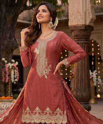 Tora silk embroidered palazzo suit with matching dupatta 1