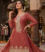 Tora silk embroidered palazzo suit with matching dupatta